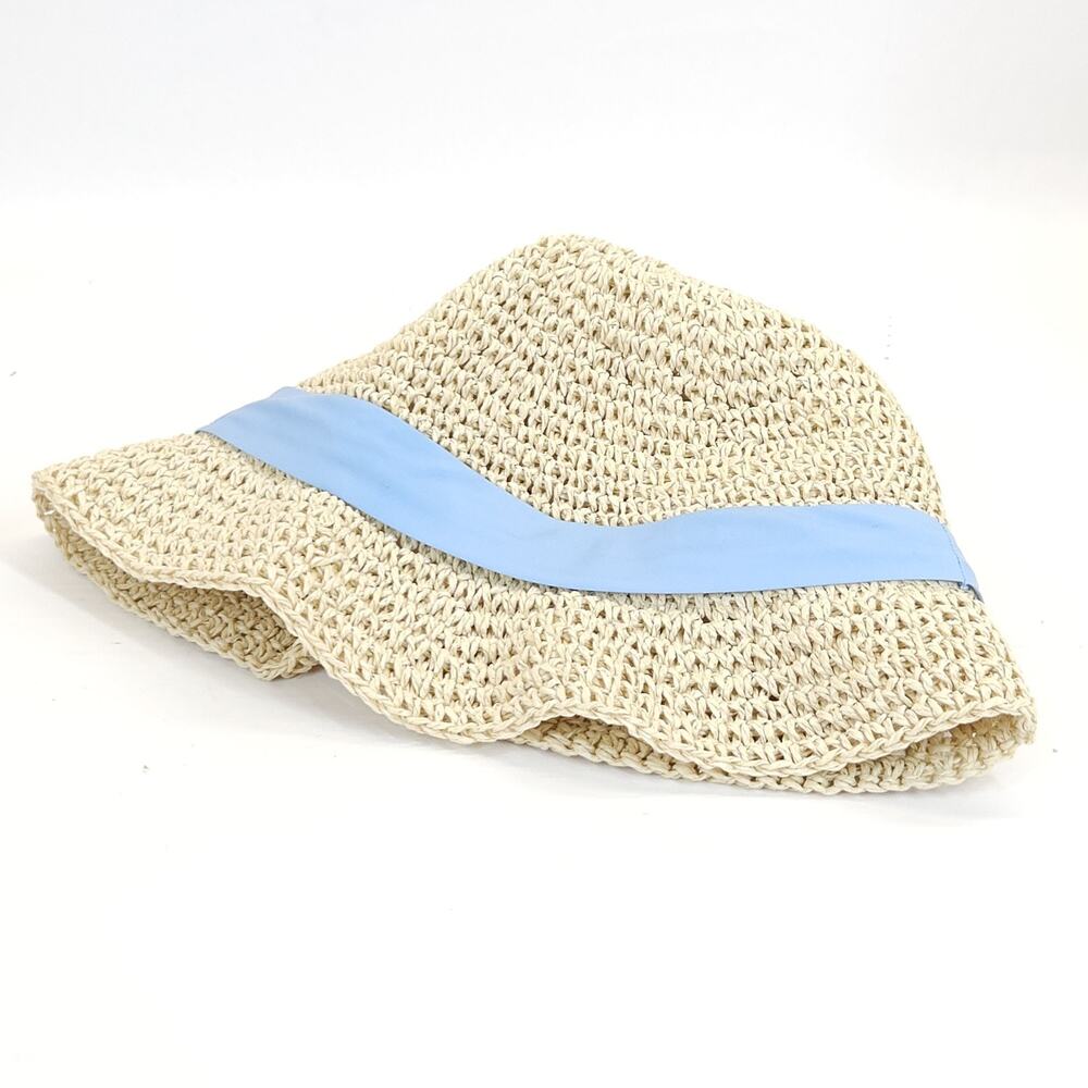 Dolce & Gabbana Light Blue Straw Bucket Hat Coastal Grandma Summer Beach Travel - Picture 5 of 8
